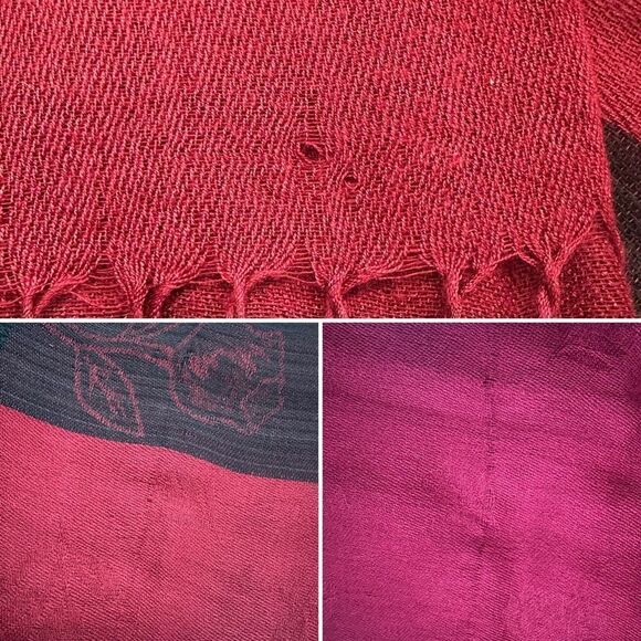 BUNDLE (2) 100% Pashmina Gray Burgundy Scarf - Picture 12 of 13